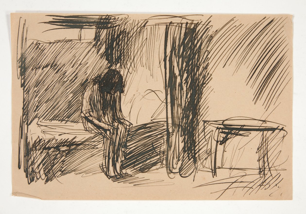 Neidentifikovaný obrázek - Studie osoby ve vězení od Edwin Austin Abbey