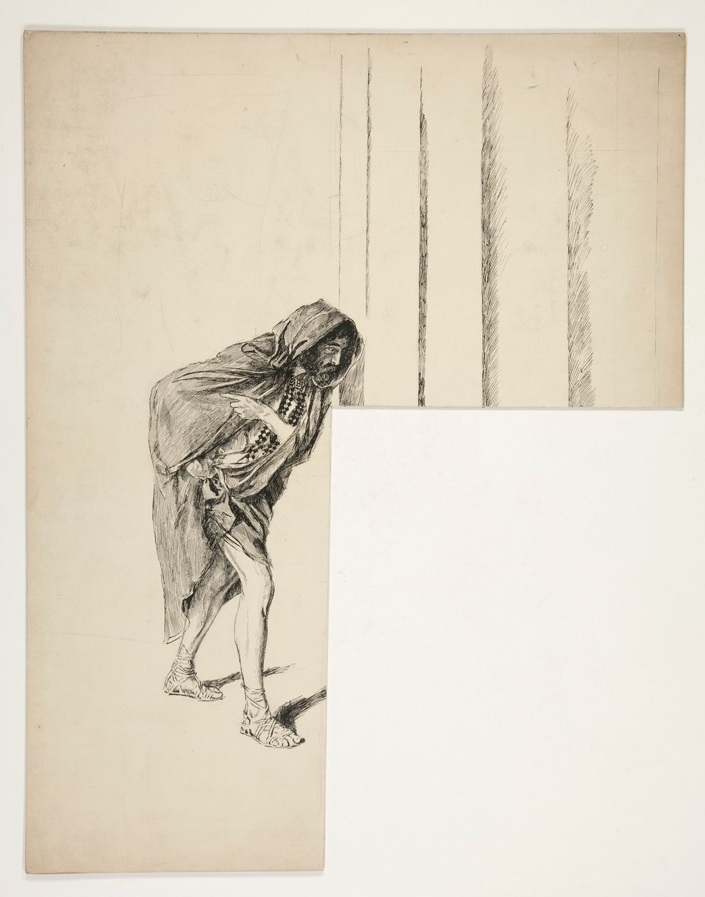 Chodící muž v plášti, skica k neidentifikované Shakespearově hře od Edwin Austin Abbey