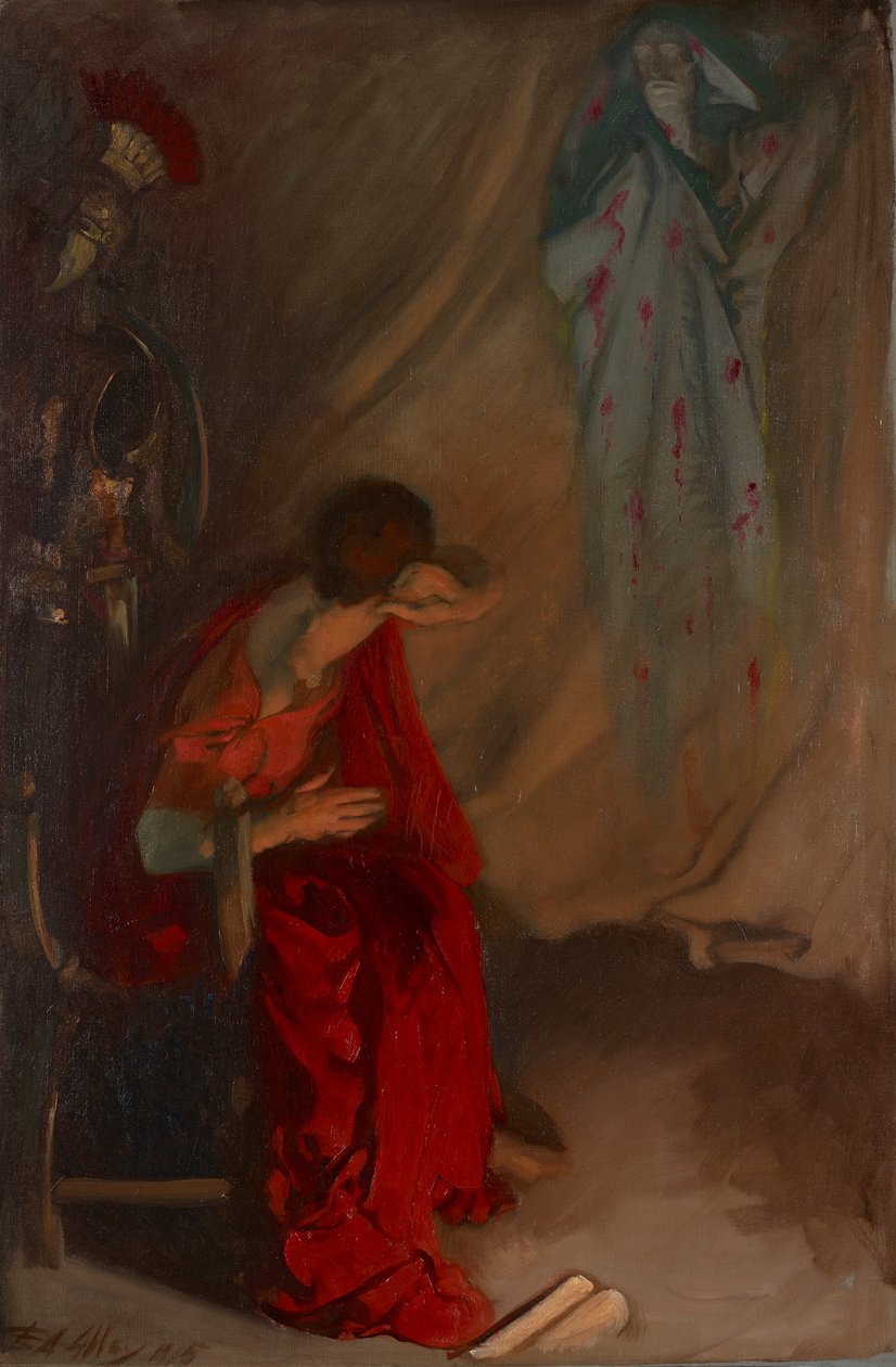 Uvnitř stanu Bruta: Vstupte do Caesarova ducha, Julius Caesar, dějství IV, scéna III od Edwin Austin Abbey