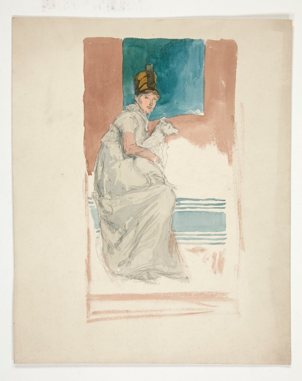 Žena držící psa na klíně od Edwin Austin Abbey