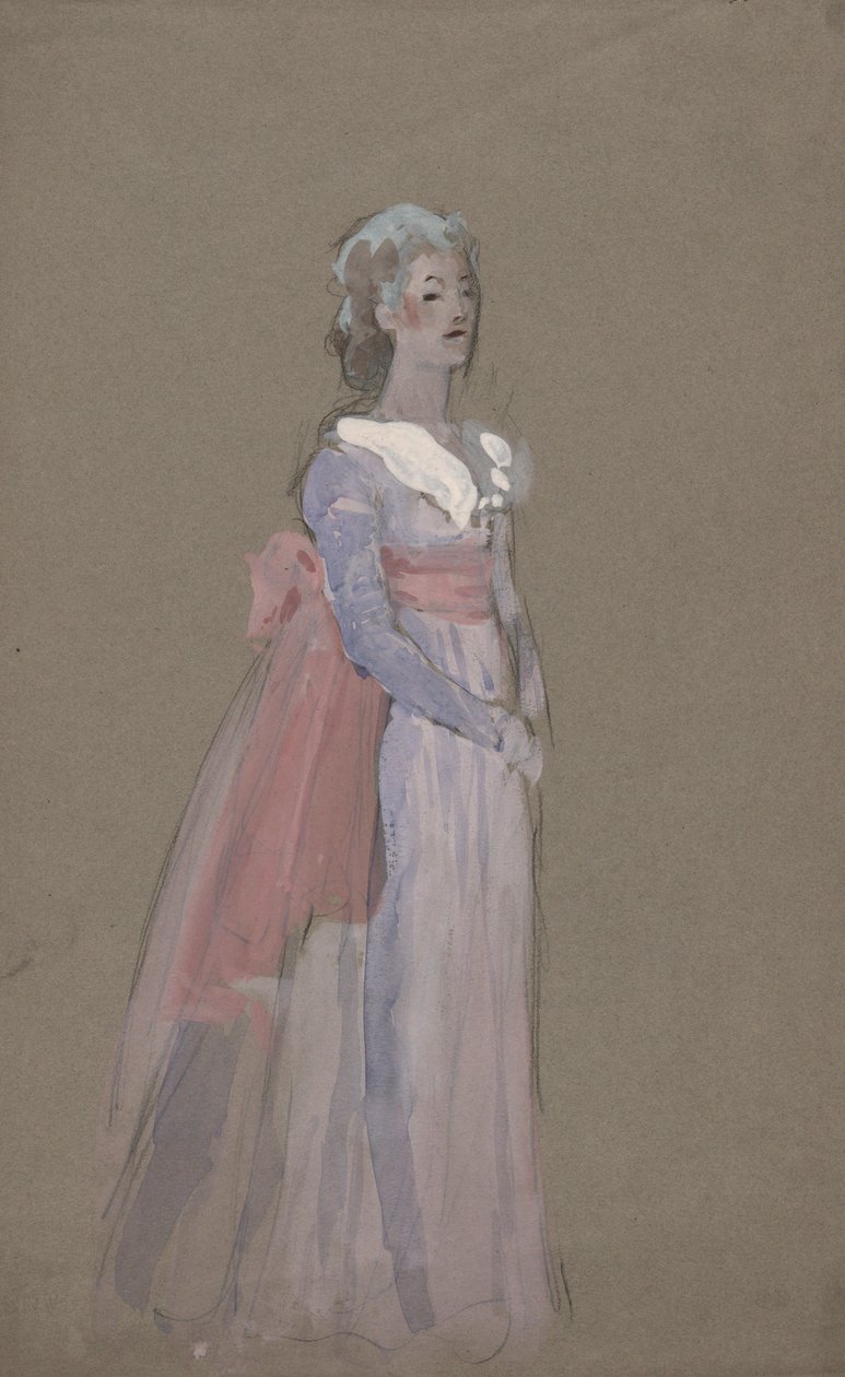 Žena v empírových šatech - kostýmní studie pro La Toscu od Edwin Austin Abbey