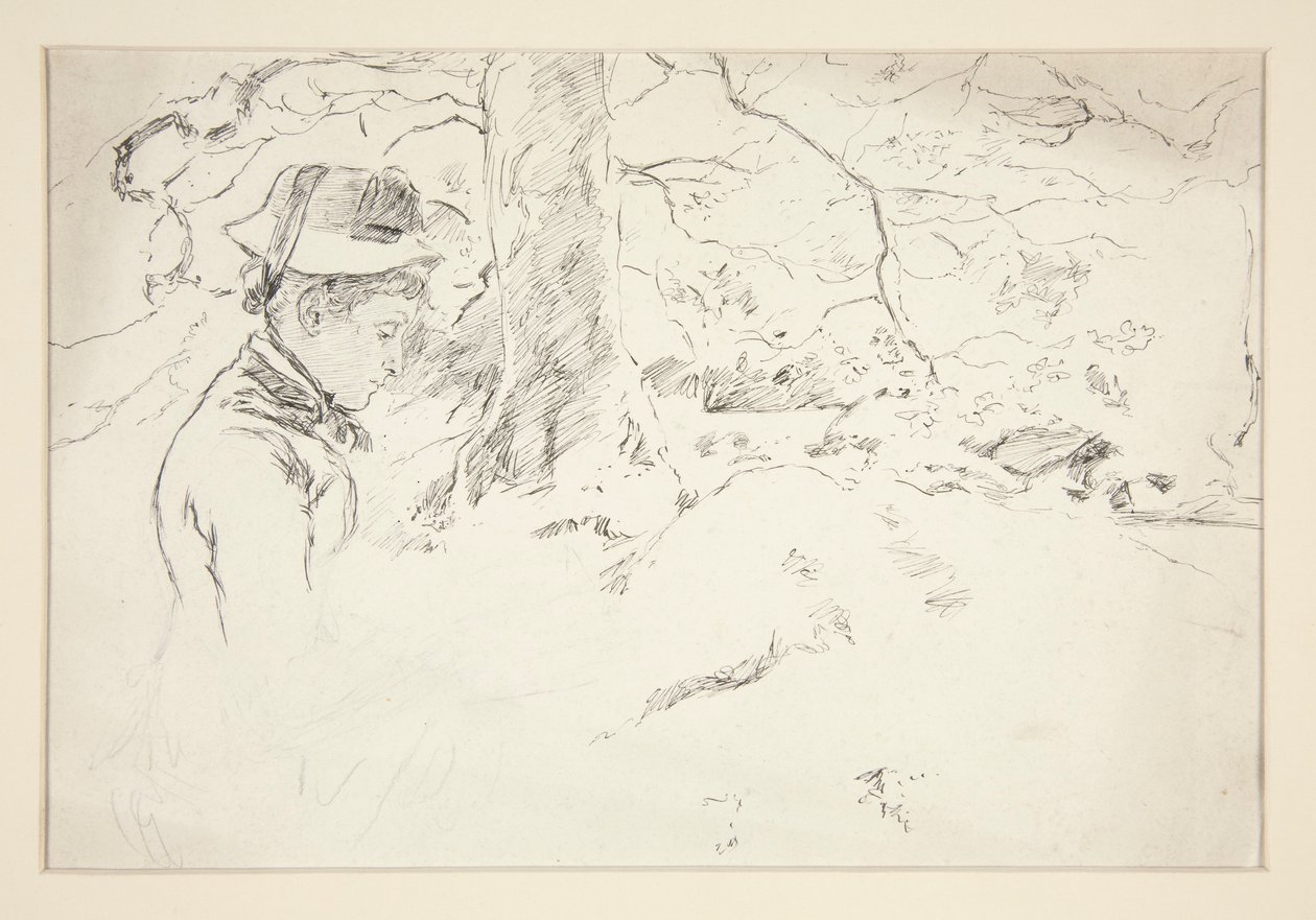 Žena sedící v zahradě - neidentifikovaný obrázek od Edwin Austin Abbey