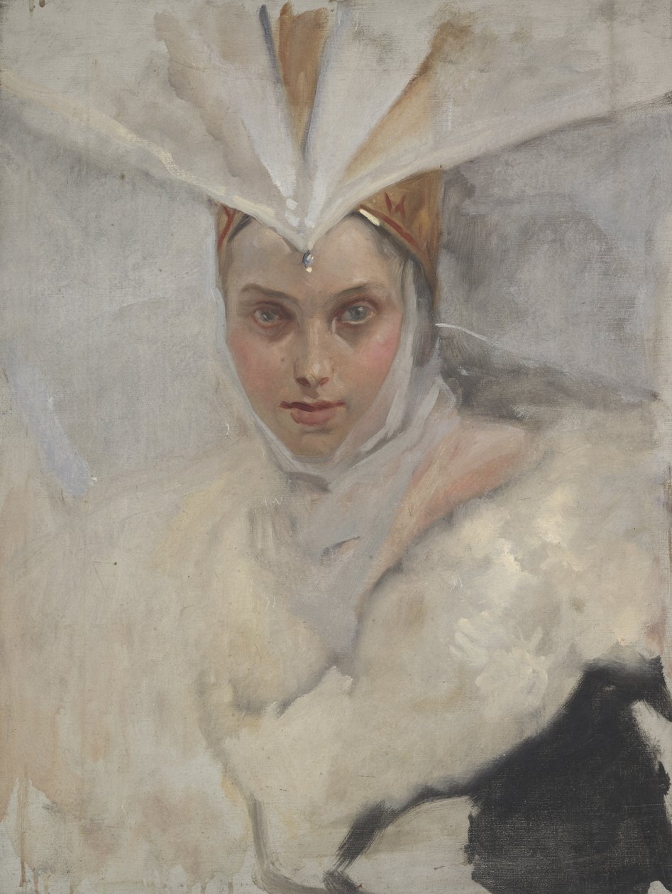 Žena s čelenkou orla a bílým kožešinovým límcem, 1897 od Edwin Austin Abbey