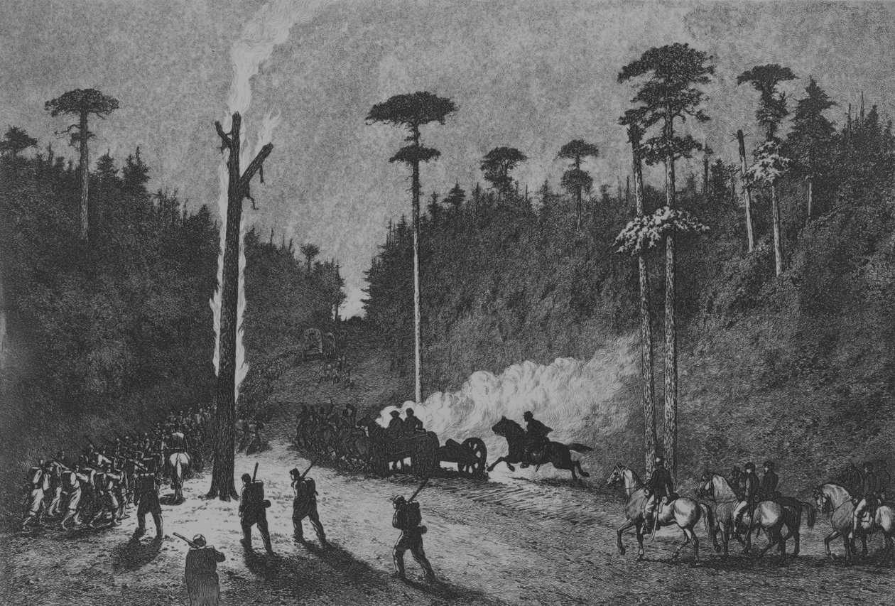 Noční pochod, deska 16 ze studií života Velké armády, 1876. od Edwin Austin Forbes
