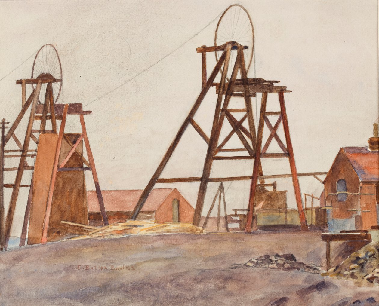 Pit Wheels (akvarel na papíře) od Edwin Butler Bayliss