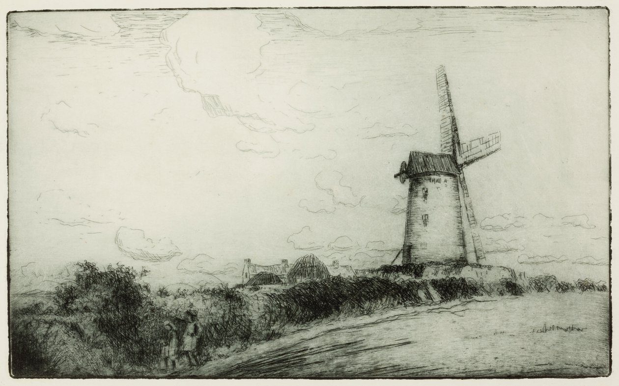 Větrný mlýn (lept) od Edwin Butler Bayliss