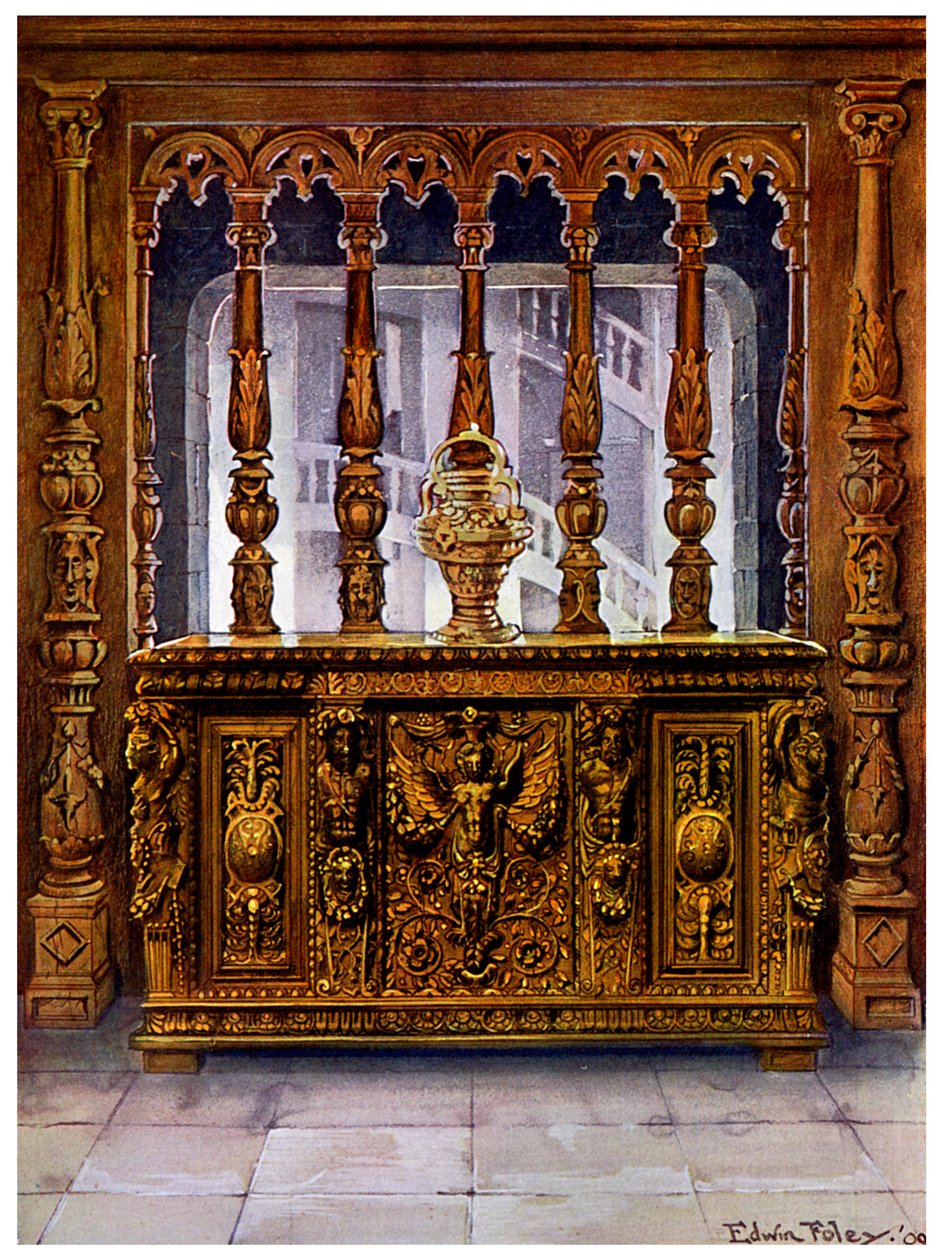 Jindřich II. vyřezávaný do truhly nebo bahutu a dubového plátna ze stejného francouzského období, 1910. od Edwin Foley