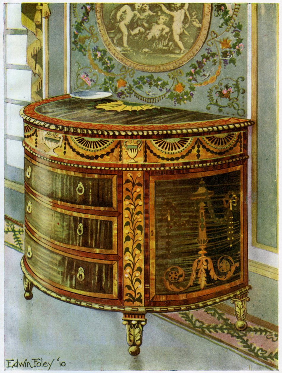 Intarzovaná saténová komoda s držáky ormolu, 1911-1912. od Edwin Foley
