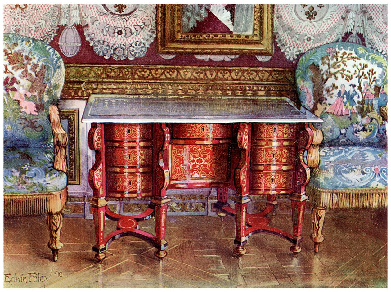 Psací stůl na kolenou a pozlacené fauteuils, 1910 od Edwin Foley