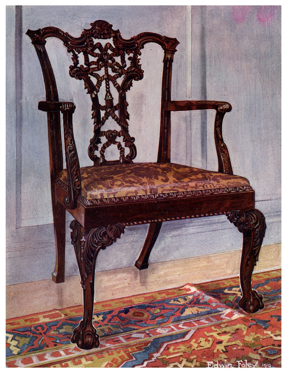 Mahagonové křeslo, styl Chippendale, 1911-1912. od Edwin Foley