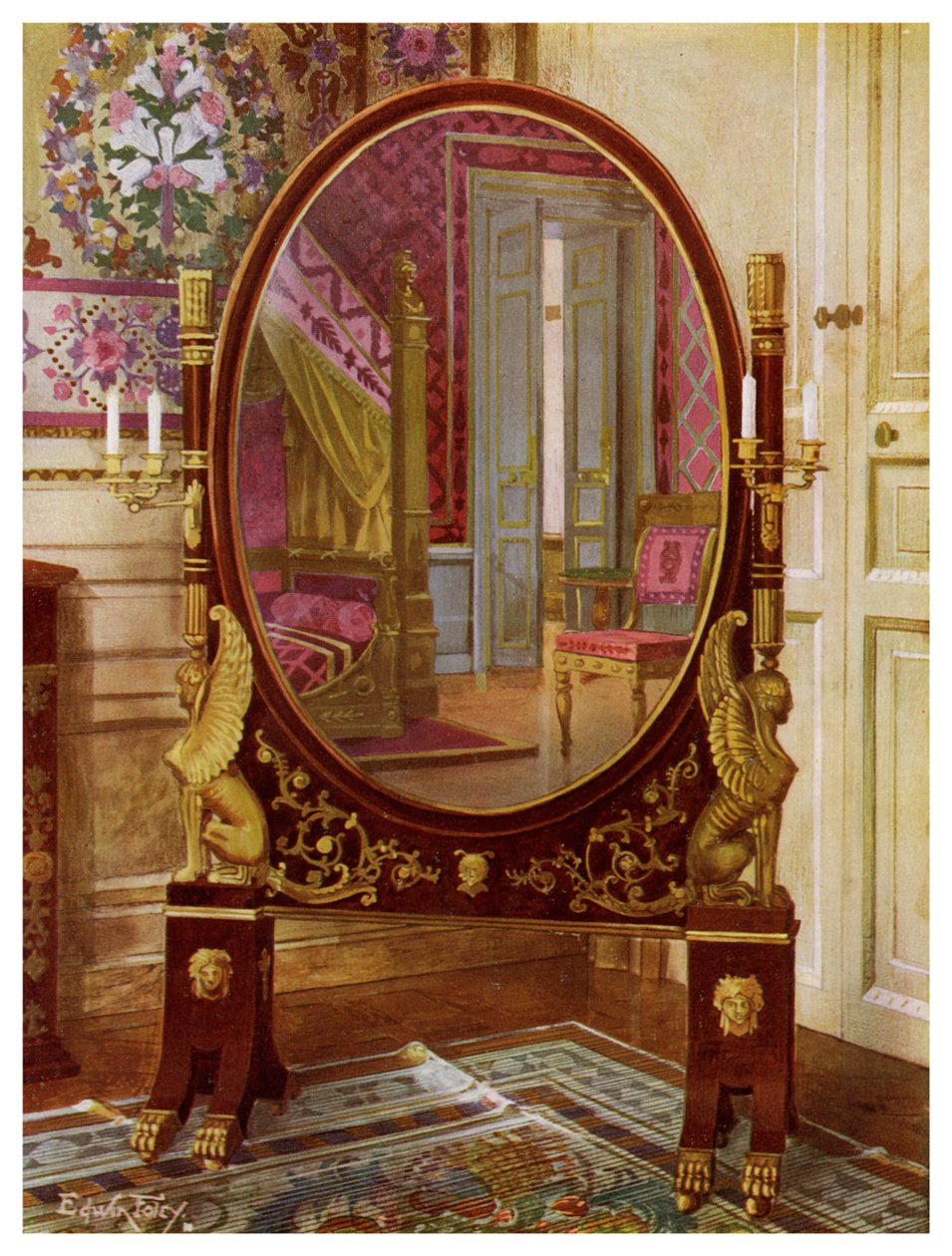 Oválné zrcadlo a postel Napoleona I., 1911-1912. od Edwin Foley