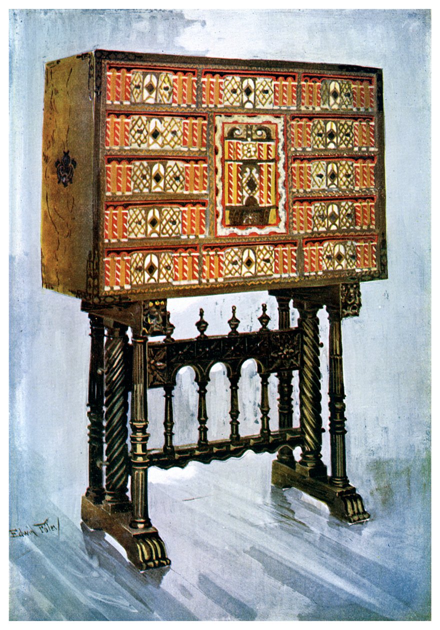 Vargueno skříň z kaštanu, slonoviny a dalších materiálů, 1910. od Edwin Foley