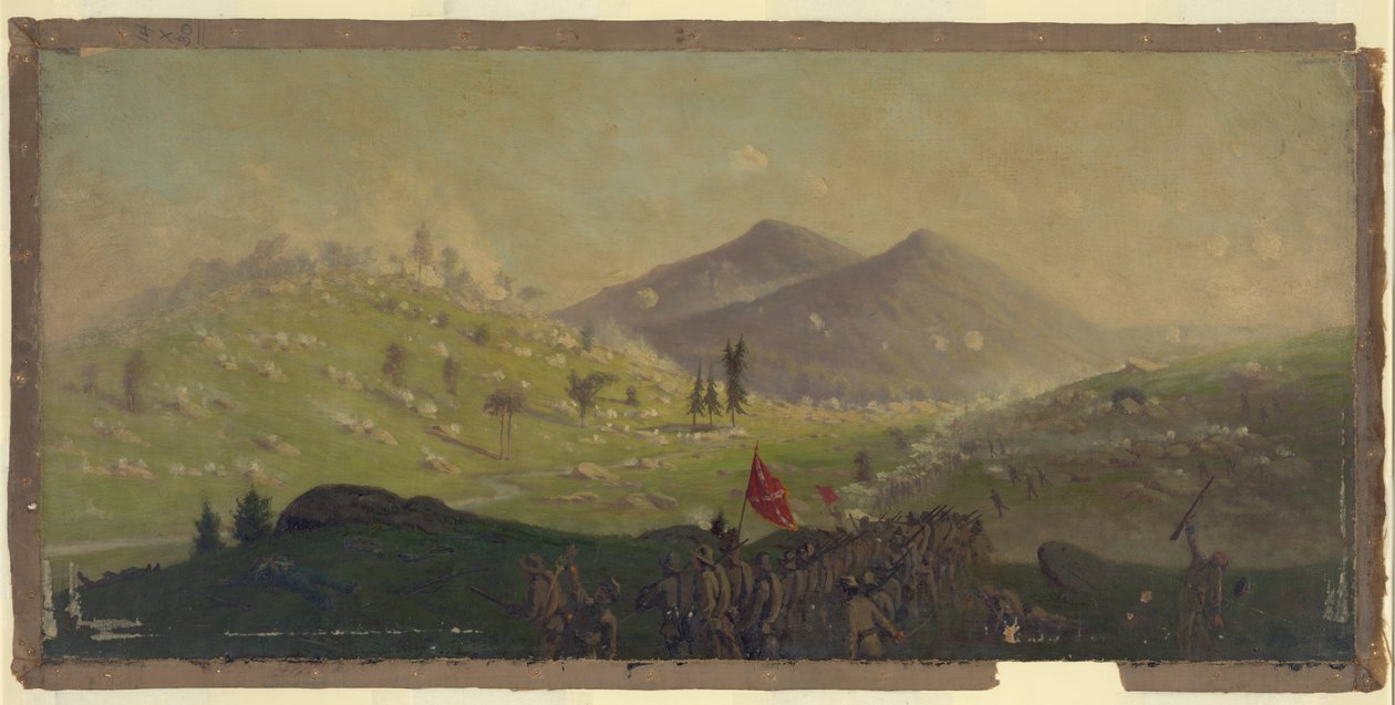Útok na Little Round Top držený 5. sborem pod velením generála Sykese od Edwin Forbes