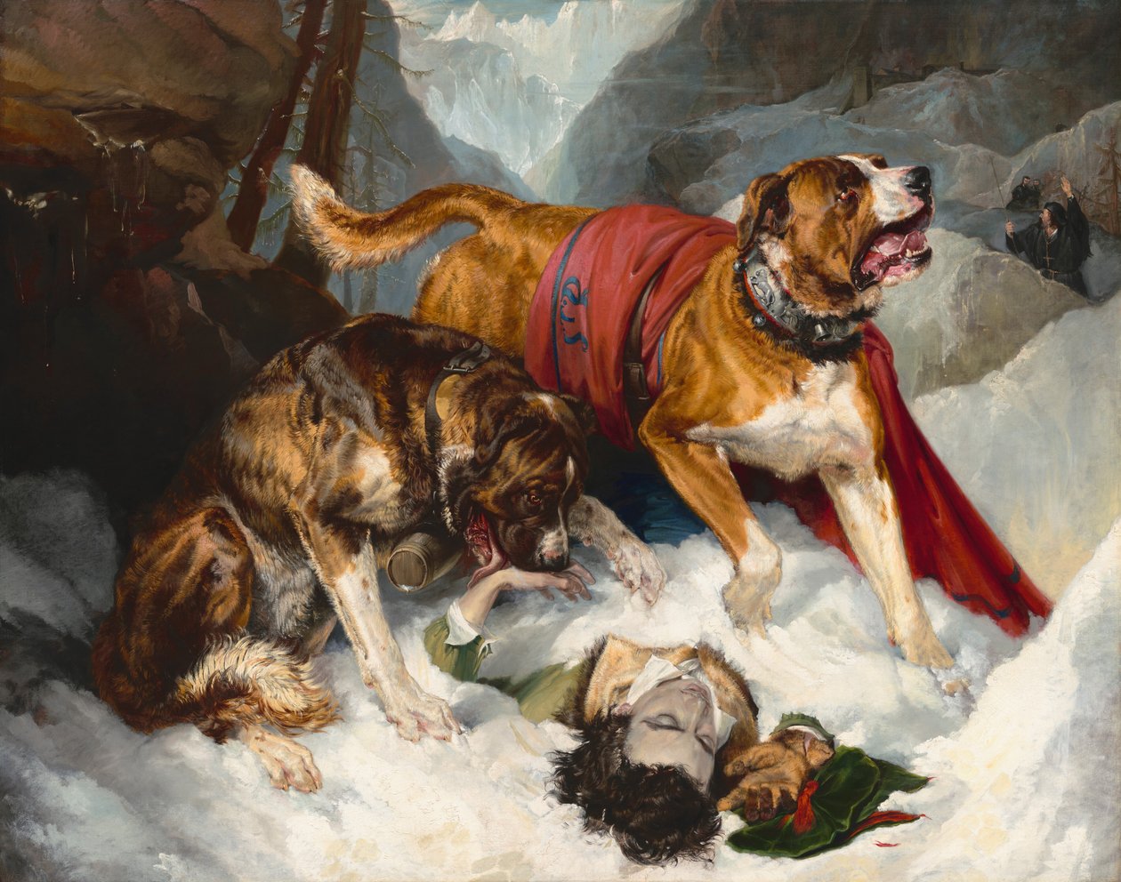 Alpští mastifové oživují utrápeného cestovatele, 1820. od Edwin Henry Landseer