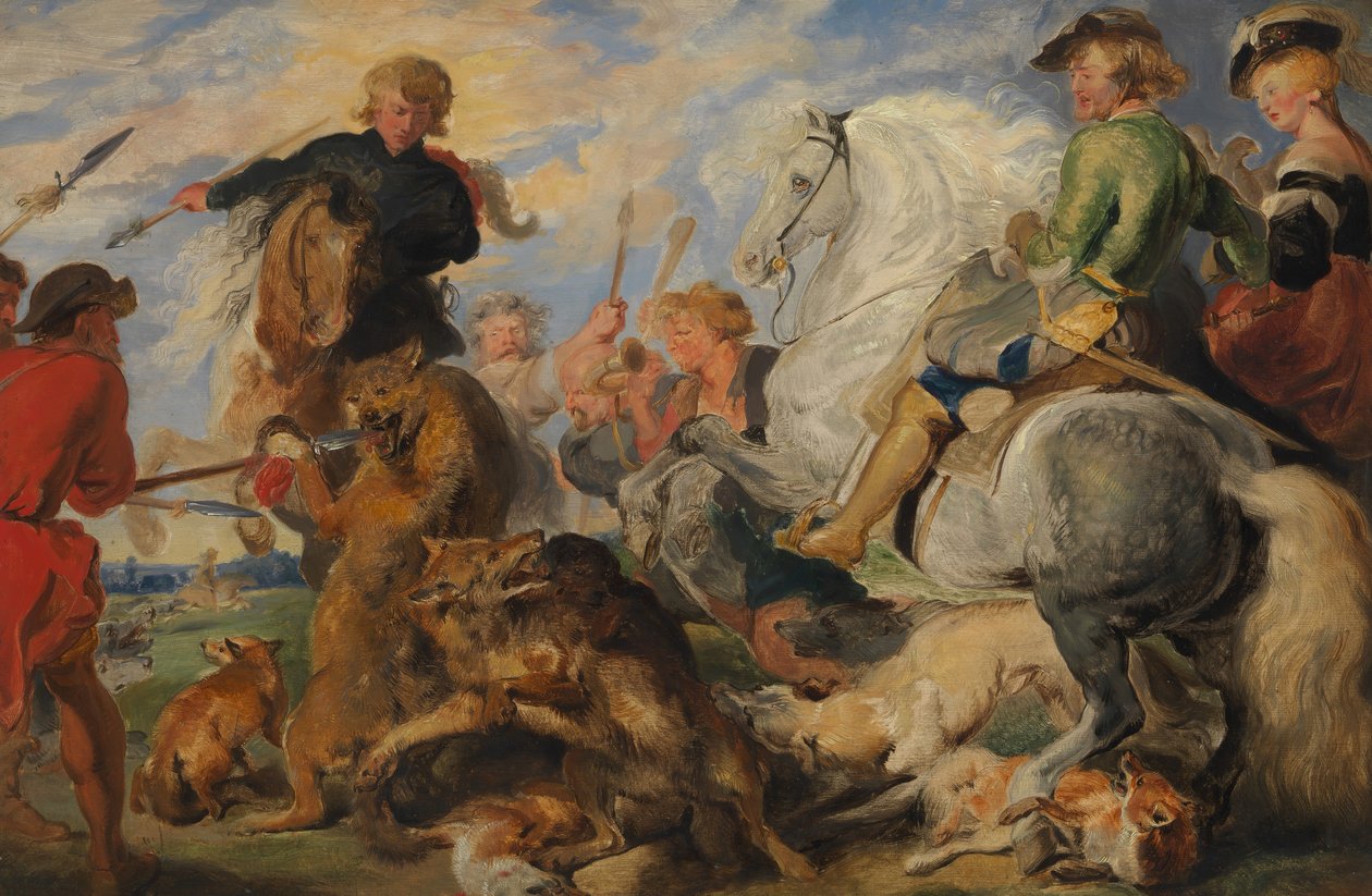 Kopie po Rubenss Wolf and Fox Hunt, ca. 1824-26. od Edwin Landseer