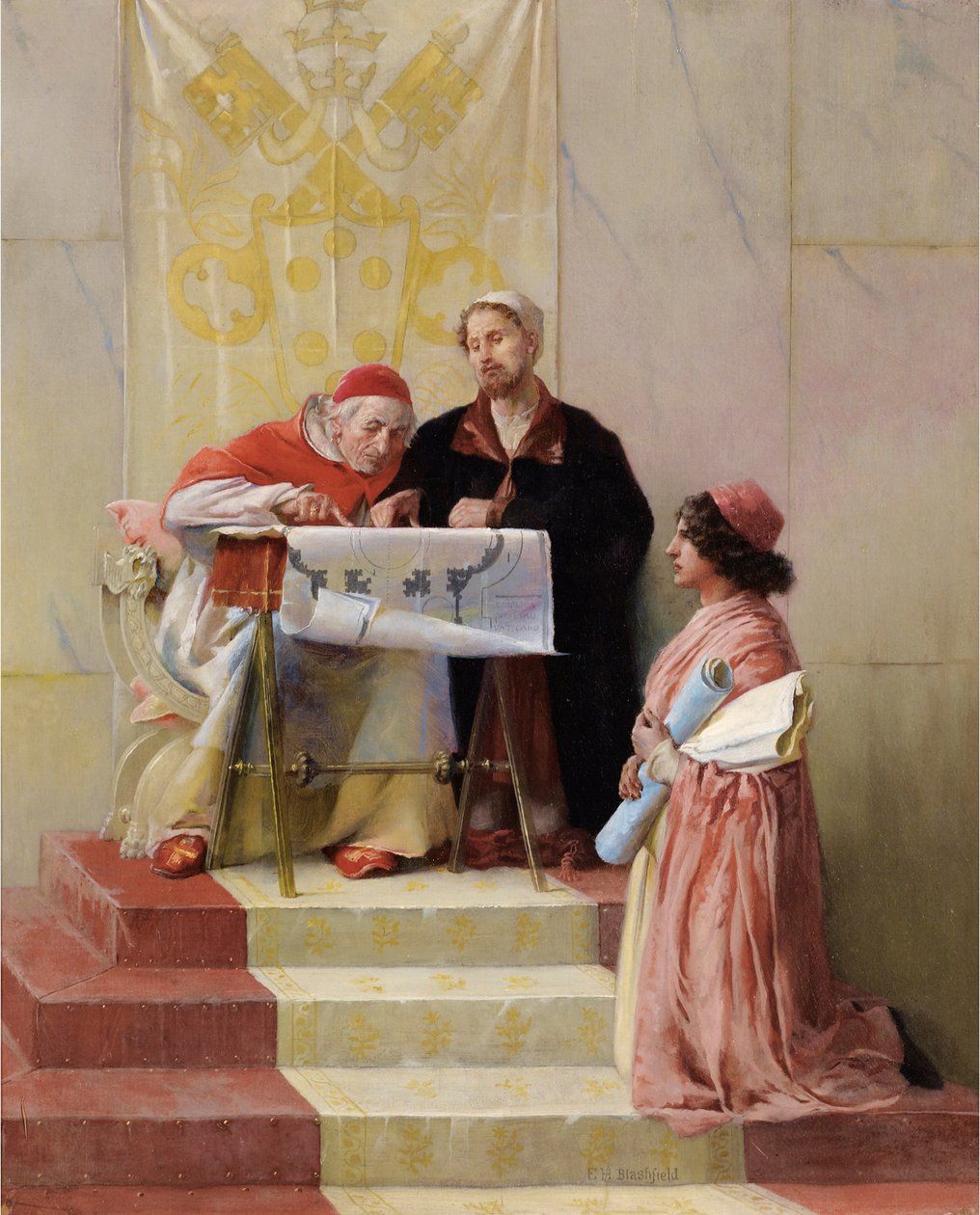Bramante ukazuje plány baziliky svatého Petra papeži od Edwin Howland Blashfield