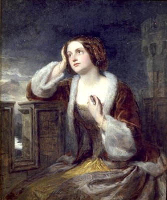 Catherine Seyton při pohledu z cimbuří u jezera Loch Leven, kolem roku 1840 (olej na plátně) od Edwin Landseer