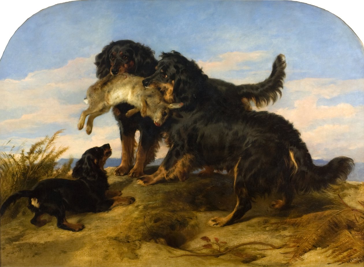 Retrívři se zajícem, cca 1870 (olej na plátně) od Edwin Landseer