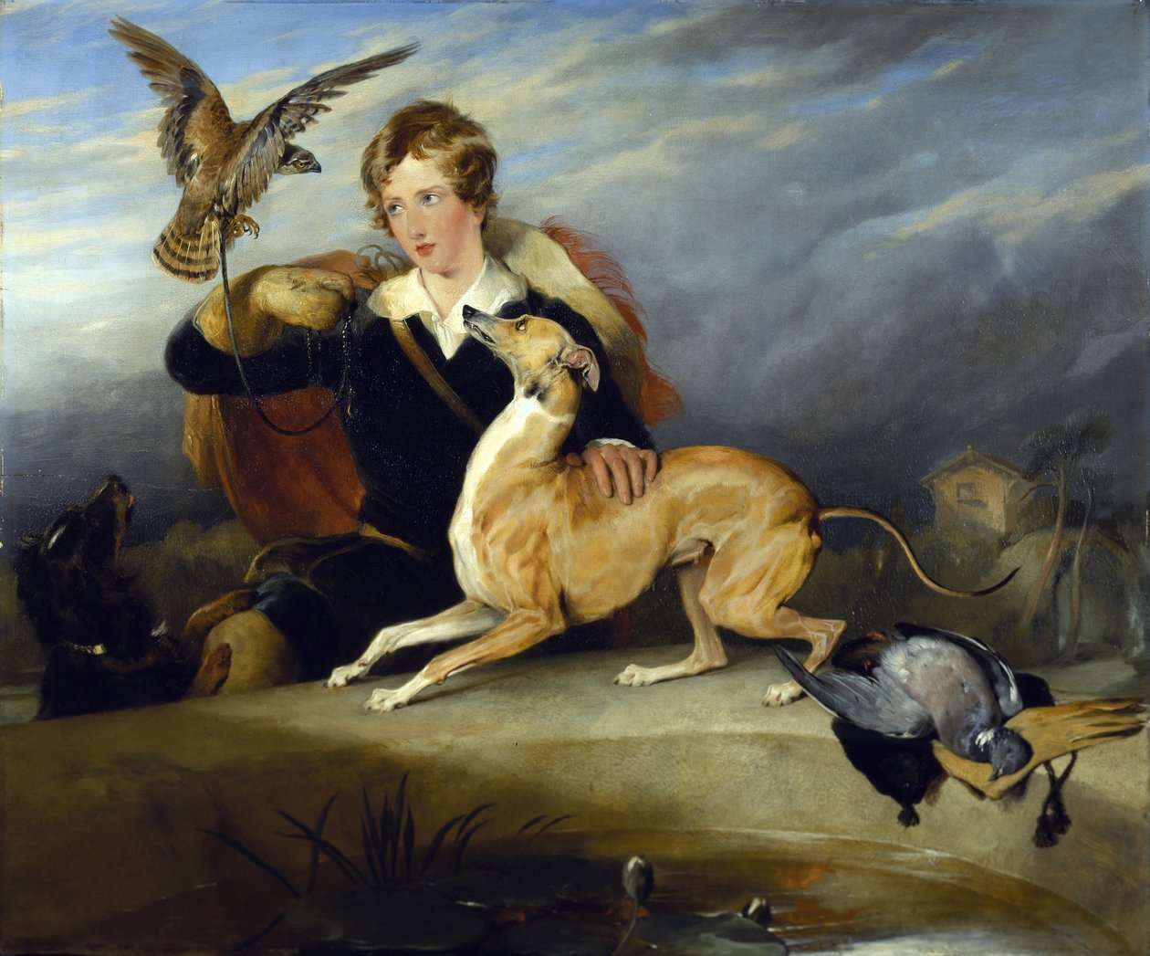 Richard Cavendish se "Spotem", italským chrtem 6. vévody z Devonshiru, kolem roku 1828 (olej na plátně) od Edwin Landseer