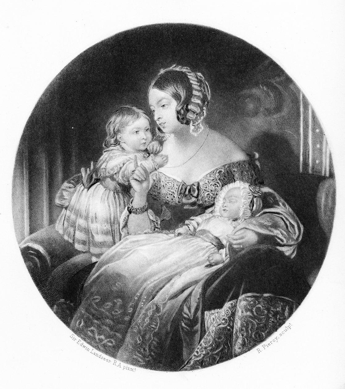 Královna, princezna a princ z Walesu, rytina R. Piercyho, 1842 od Edwin Landseer