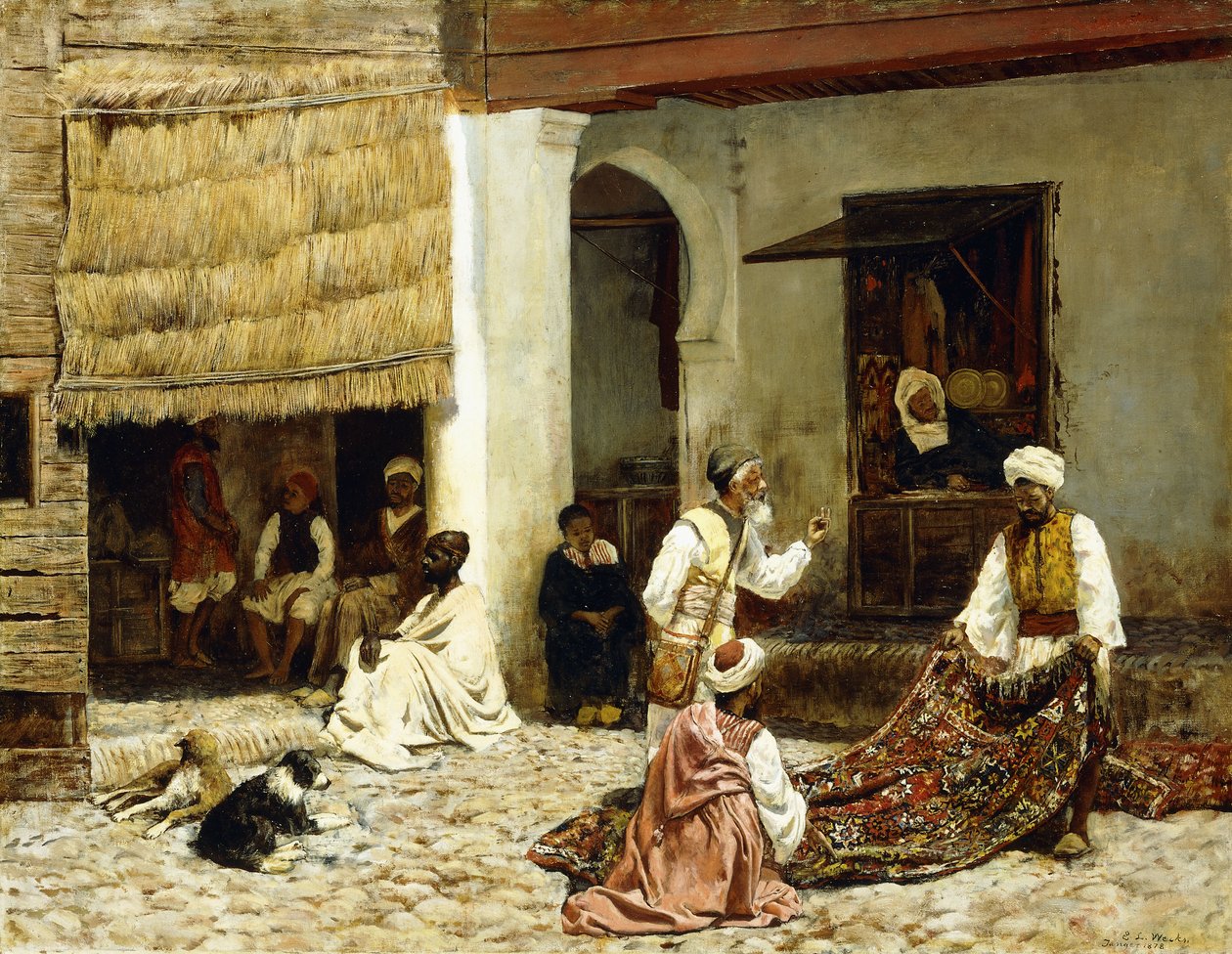 Bazar koberců v Tangeru od Edwin Lord Weeks