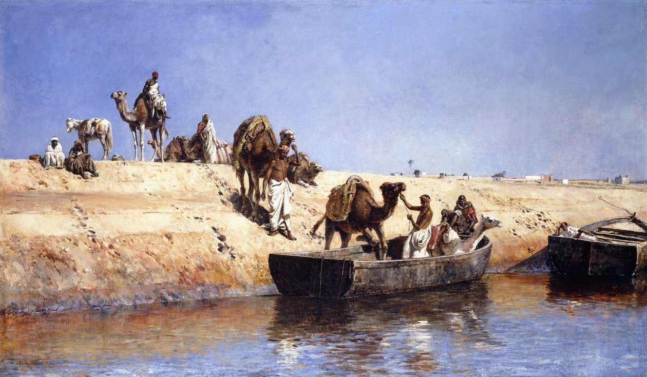 Nalodění velbloudů na pláži v Sale, Maroko, 1880 od Edwin Lord Weeks