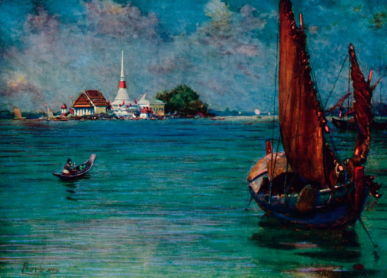 „Rybářský člun z ostrovní pagody Paknam“, 1913 od Edwin Norbury