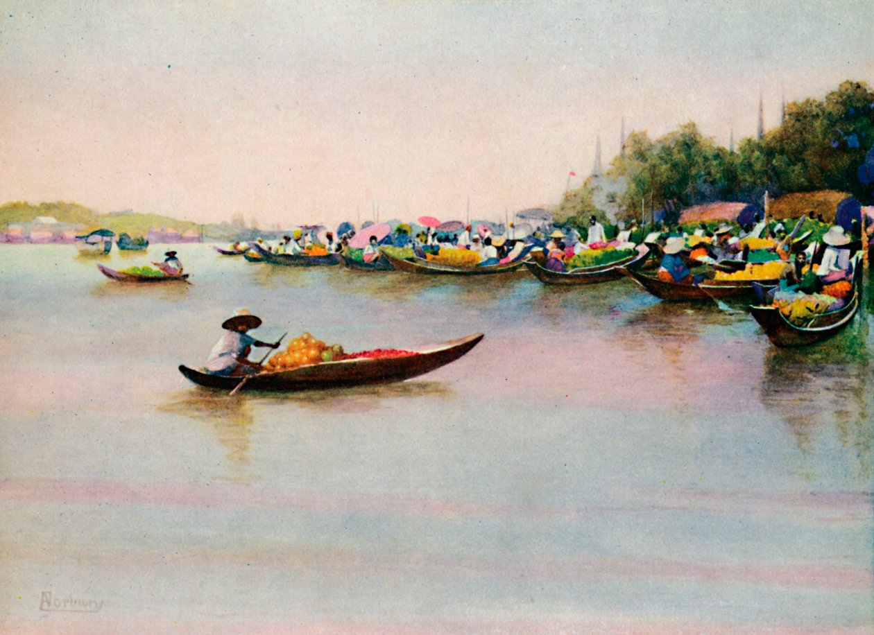 „The River Market, Bangkok“, 1913 od Edwin Norbury