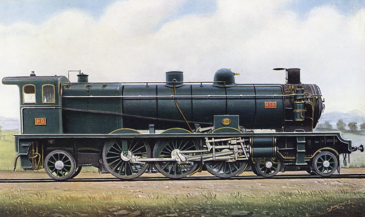 Produkt dvou republik: Parní stroj typu "Pacific" č. 4501, Paříž – železnice Orleans. 1910 (litho) od Edwin Thomas Rudd