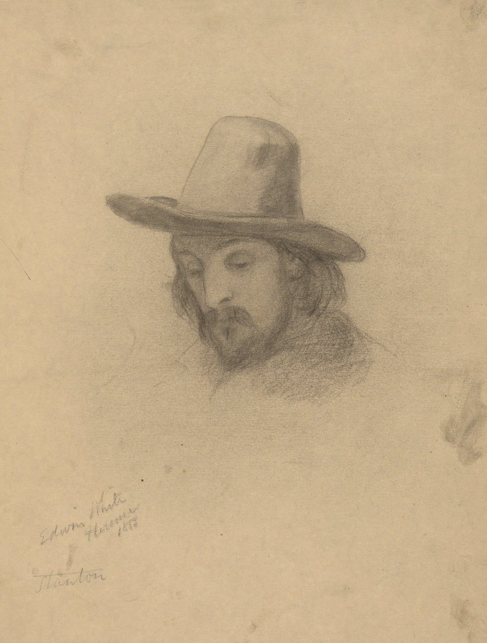 Edward Winslow, skica k podepsání paktu v kabině Mayflower od Edwin White