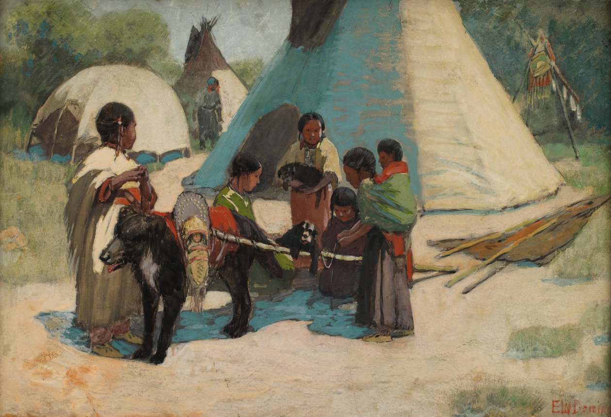 Dog Travois Blackfoot Camp, konec 19.-začátek 20. století. od Edwin Willard Deming