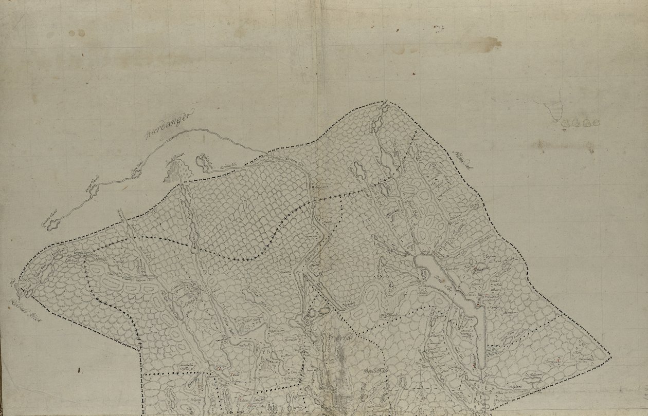 Mapa je zveřejněna ve znamení ruky (asi 1780) a ukazuje Telemark od Eenvold Steenbloch