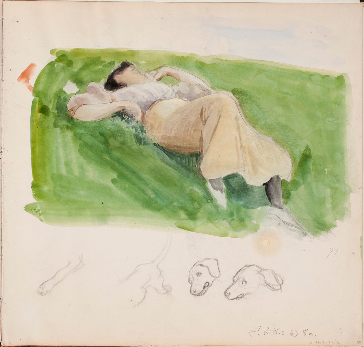 Skizze für Saimi auf der Wiese, Seite aus Järnefelts Skizzenbuch od Eero Järnefelt