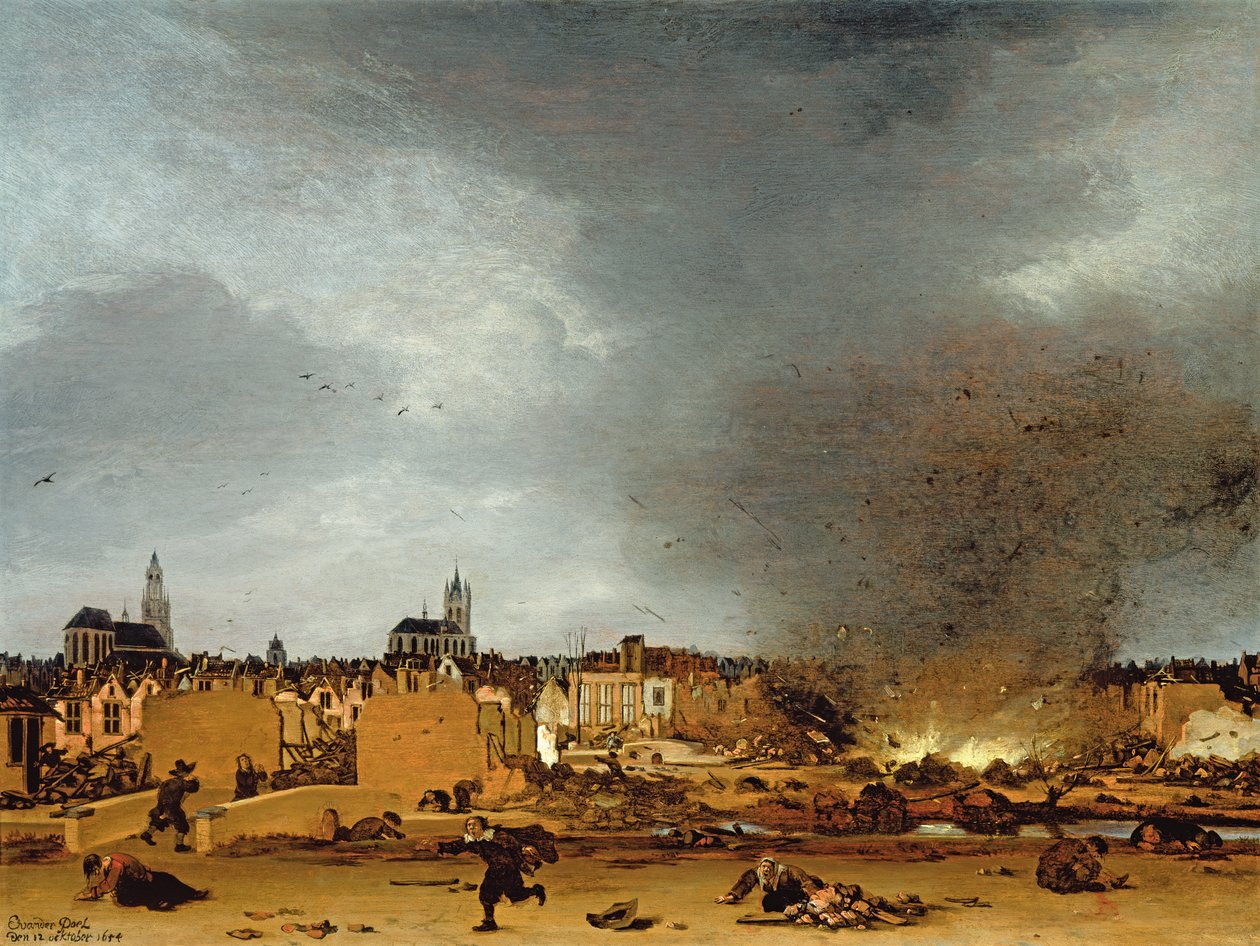 Pohled na Delft s výbuchem 1654, 1654 od Egbert van der Poel