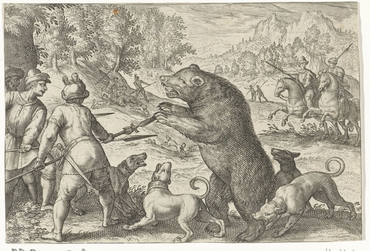 Krajina s lovem medvědů Lovecké scény (název série) Icones Venantum Species Varias Representantes (název série) od Egbert Jansz.
