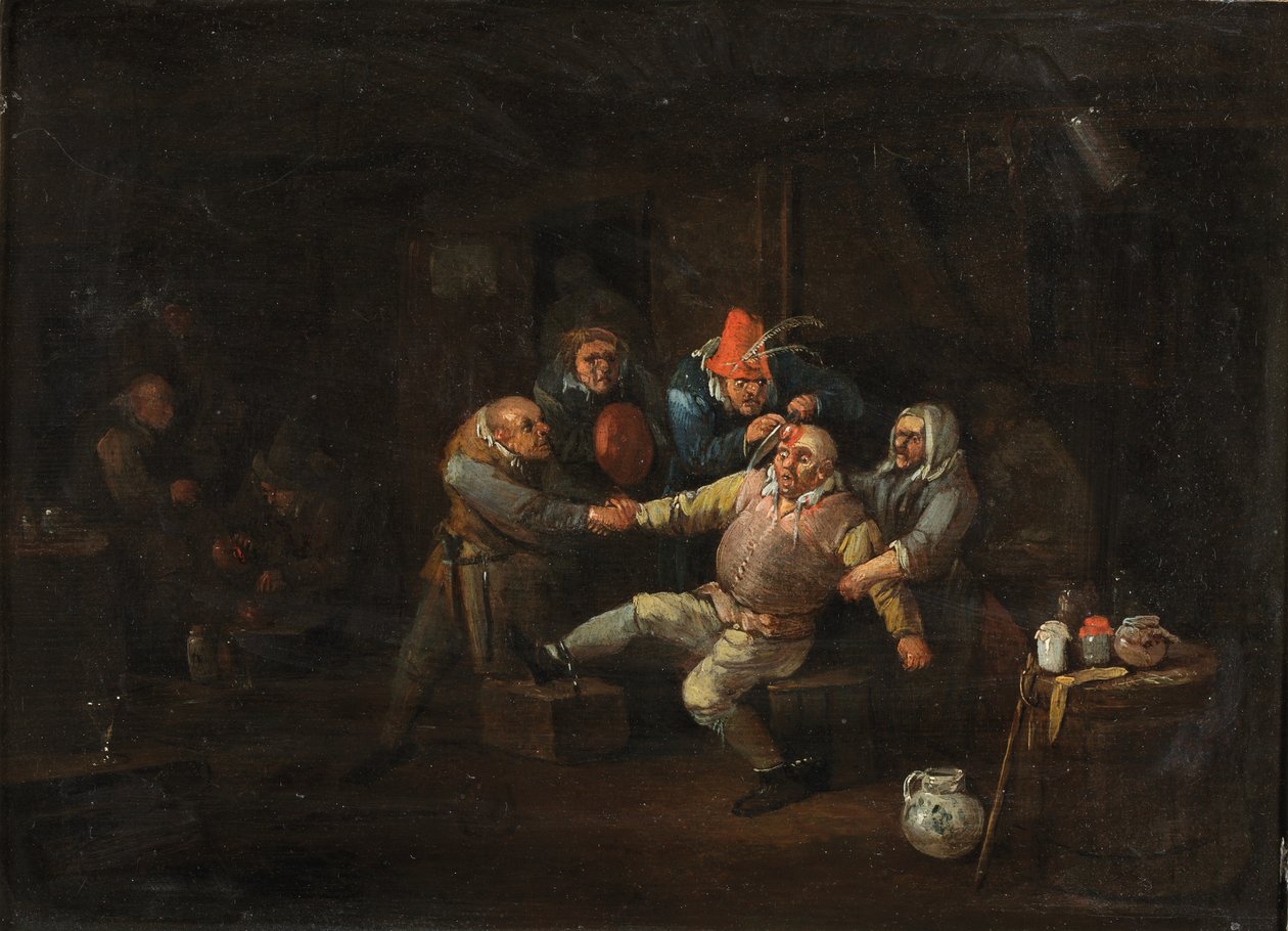 Návštěva chirurga, cca 1676-1744 (olej na panelu) od Egbert van (c.1676 1744) Heemskerck