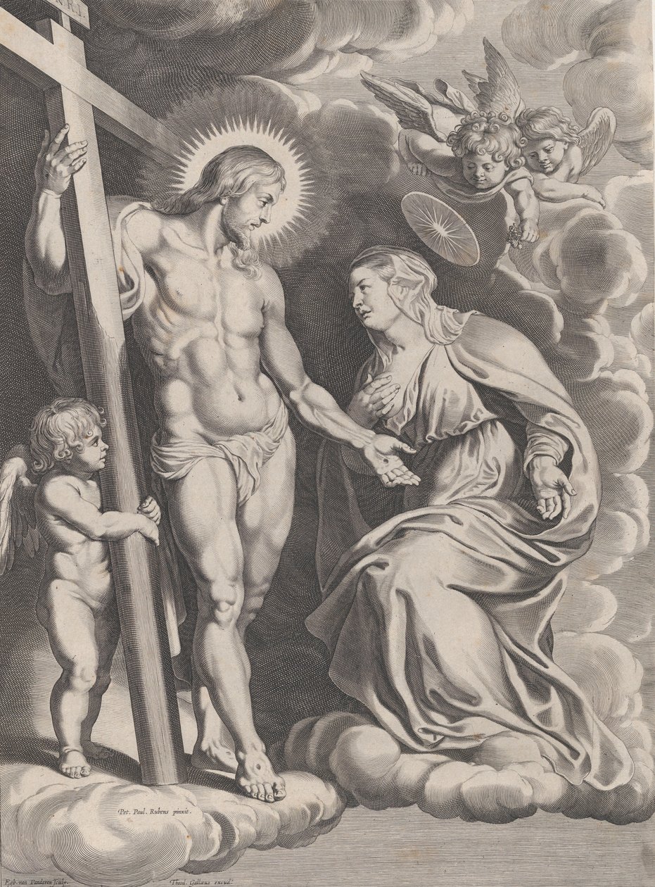 Přímluva Panny, klečící na oblaku přímo před Kristem, stojící..., ca. 1610-37. od Egbert van Panderen