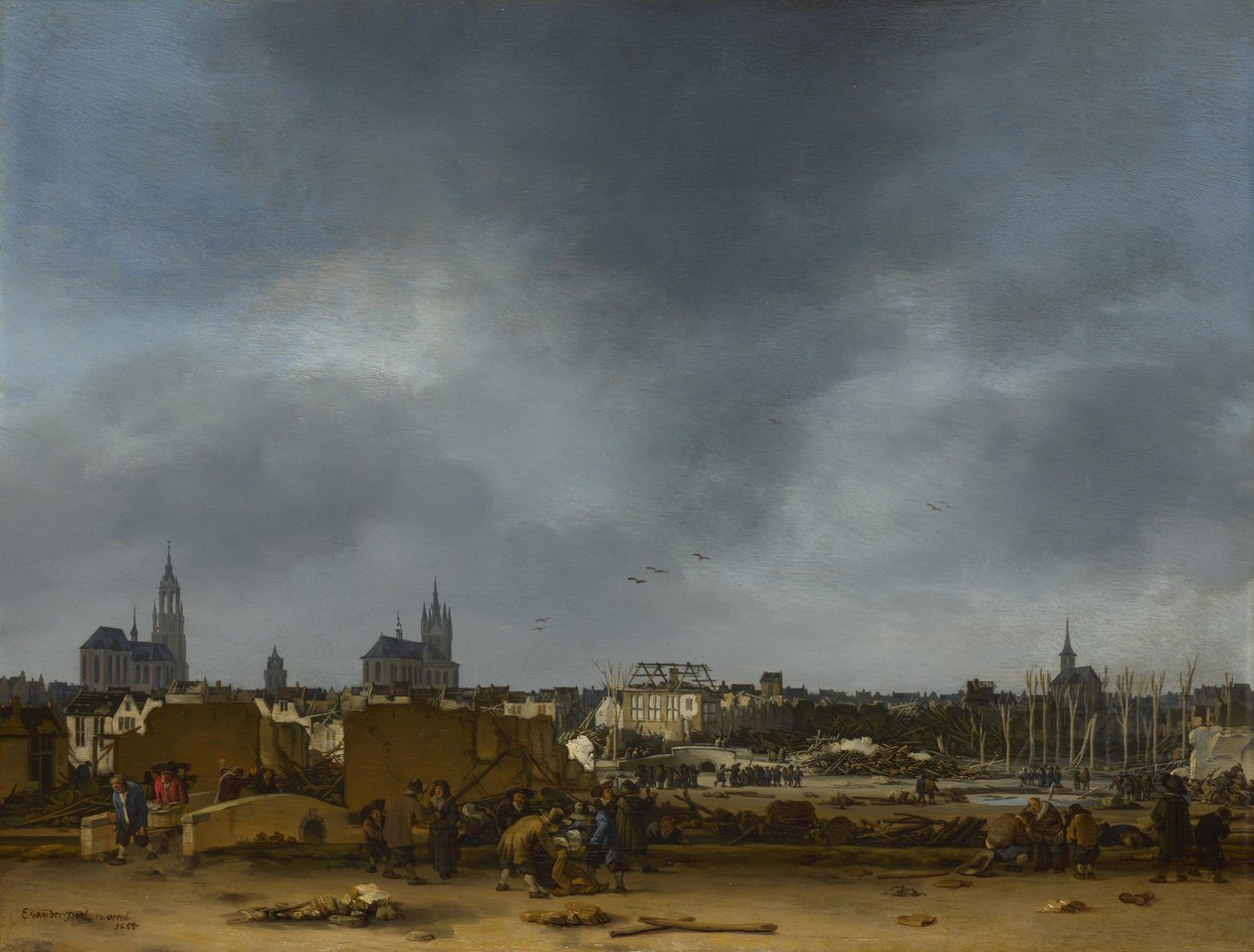 Pohled na Delft po výbuchu z roku 1654 od Egbert van der Poel