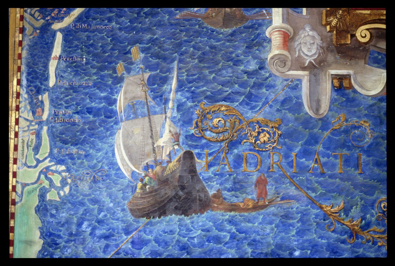 Galéra na Jadranu, detail z "Galleria delle Carte Geografiche", 1580-83 od Ignazio Danti