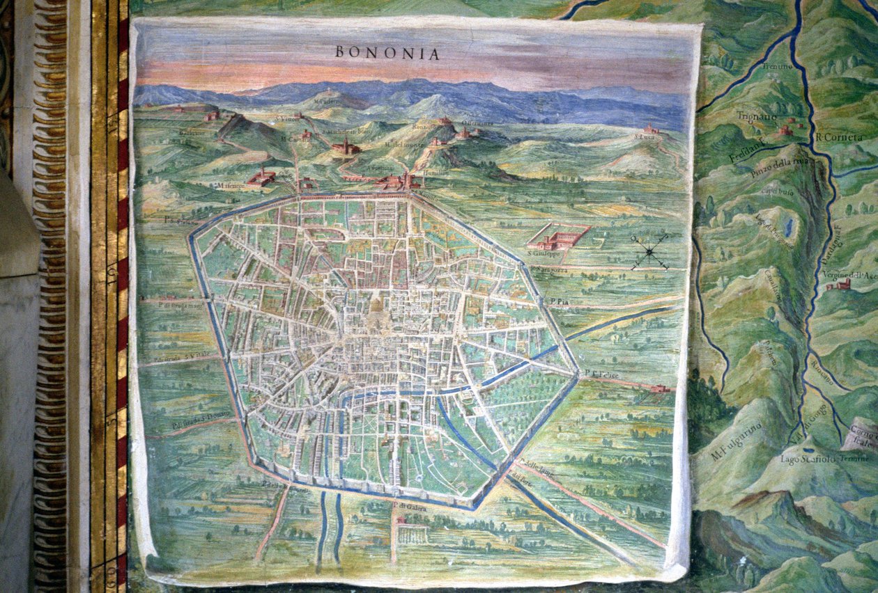 Bologna, detail z „Galerie zeměpisných map“, 1580-83 od Ignazio Danti