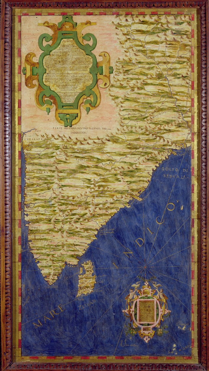 Mapa Indie a Cejlonu, ze „Sala delle Carte Geografiche“ (síň zeměpisných map) kolem roku 1570 od Ignazio Danti
