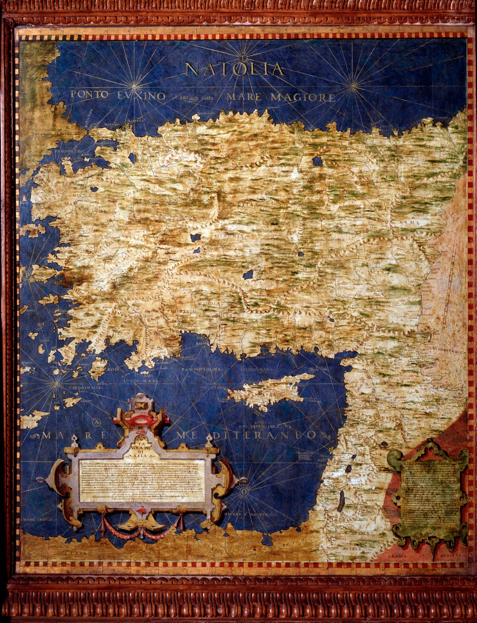 Mapa Anatolie od Egnazia Dantiho (1536-1586), matematika, kosmografa a italského architekta. Kolem 1567. Florencie, Palazzo Vecchio, Sala del Mappamondo od Egnazio Danti