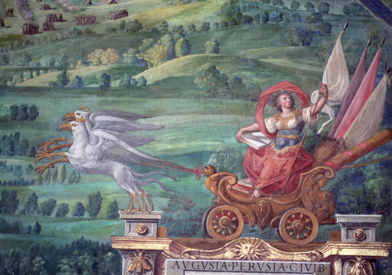 Vůz tažený gryfy, detail z „Galleria delle Carte Geografiche“ od Egnazio Danti