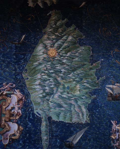 Korsika, detail z „Galerie zeměpisných map“ od Egnazio Danti