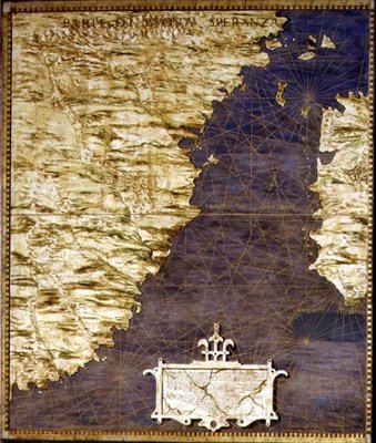 Mapa Afriky ze „Sala delle Carte Geografiche“ (Síň geografických map) kolem roku 1570 (olej na panelu) od Egnazio Danti