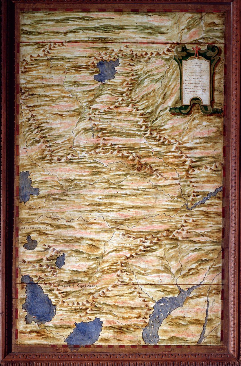 Mapa Peru Mapu vytvořil Egnazio Danti (1536-1586), matematik, kosmograf a italský architekt. Kolem 1567. Florencie, Palazzo Vecchio, Sala del Mappamondo od Egnazio Danti