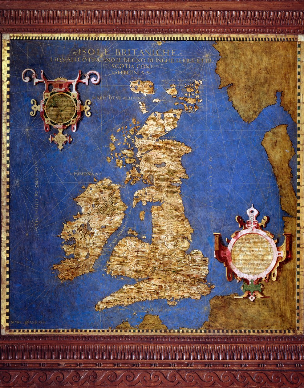 Mapa Britských ostrovů od Egnazia Dantiho (1536-1586), matematika, kosmografa a italského architekta. Kolem 1567. Florencie, Palazzo Vecchio, Sala del Mappamondo od Egnazio Danti