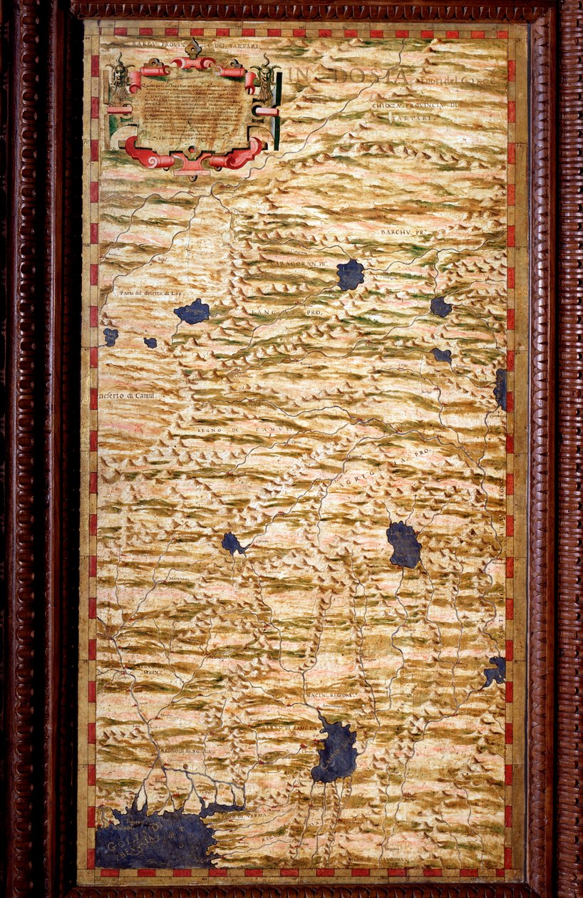 Indostan (Hindustan) na vrcholu Gangy Carte produkoval Egnazio Danti (1536-1586), matematik, kosmograf a italský architekt. Kolem 1567. Florencie, Palazzo Vecchio, Sala del Mappamondo od Egnazio Danti