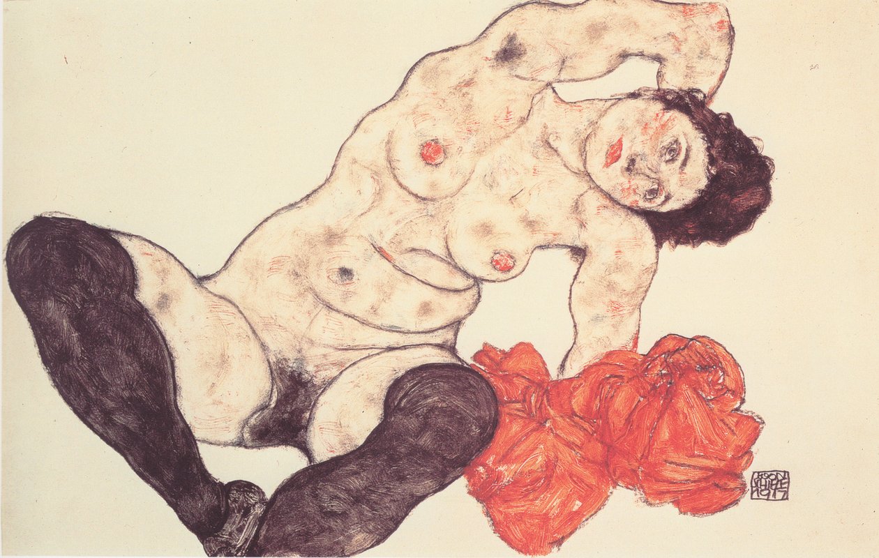 Ženský akt se žlutými ručníky od Egon Schiele
