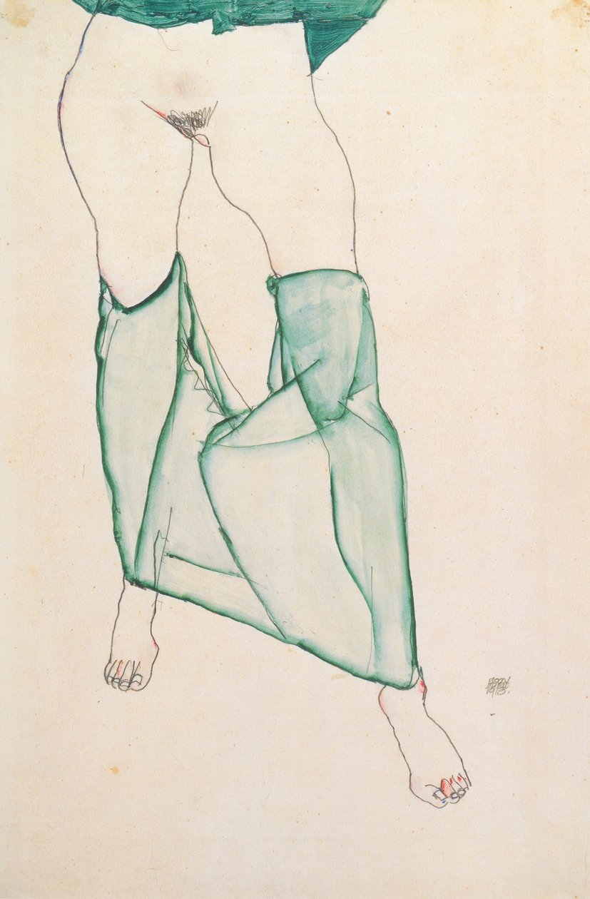 Ženský trup se zelenými závěsy od Egon Schiele